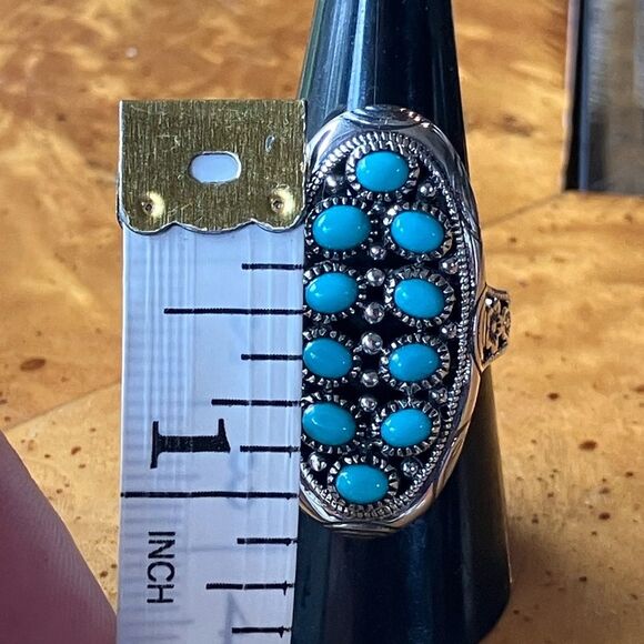 Natural Sleeping Beauty Turquoise Sterling Silver Cocktail Ring Size 7.75 - Picture 6 of 8